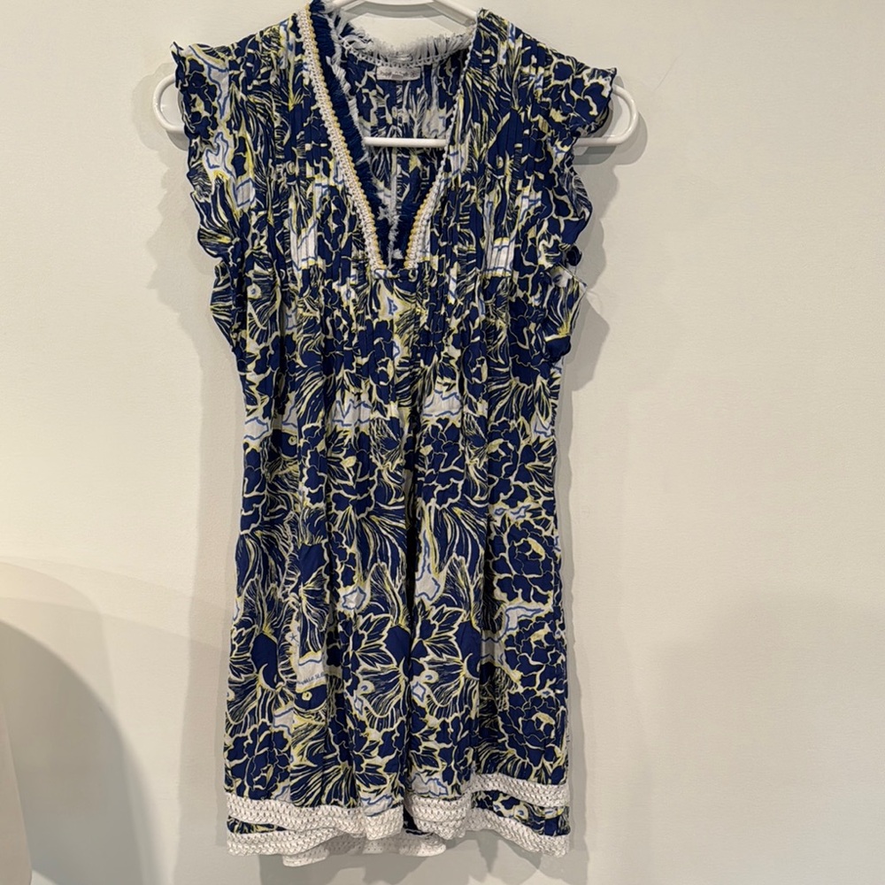 Poupette St. Barth Blue and Yellow Girls Dress